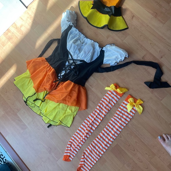 Kandy Korn Witch Costume with Hat - Black, White, Orange - Picture 1 of 6